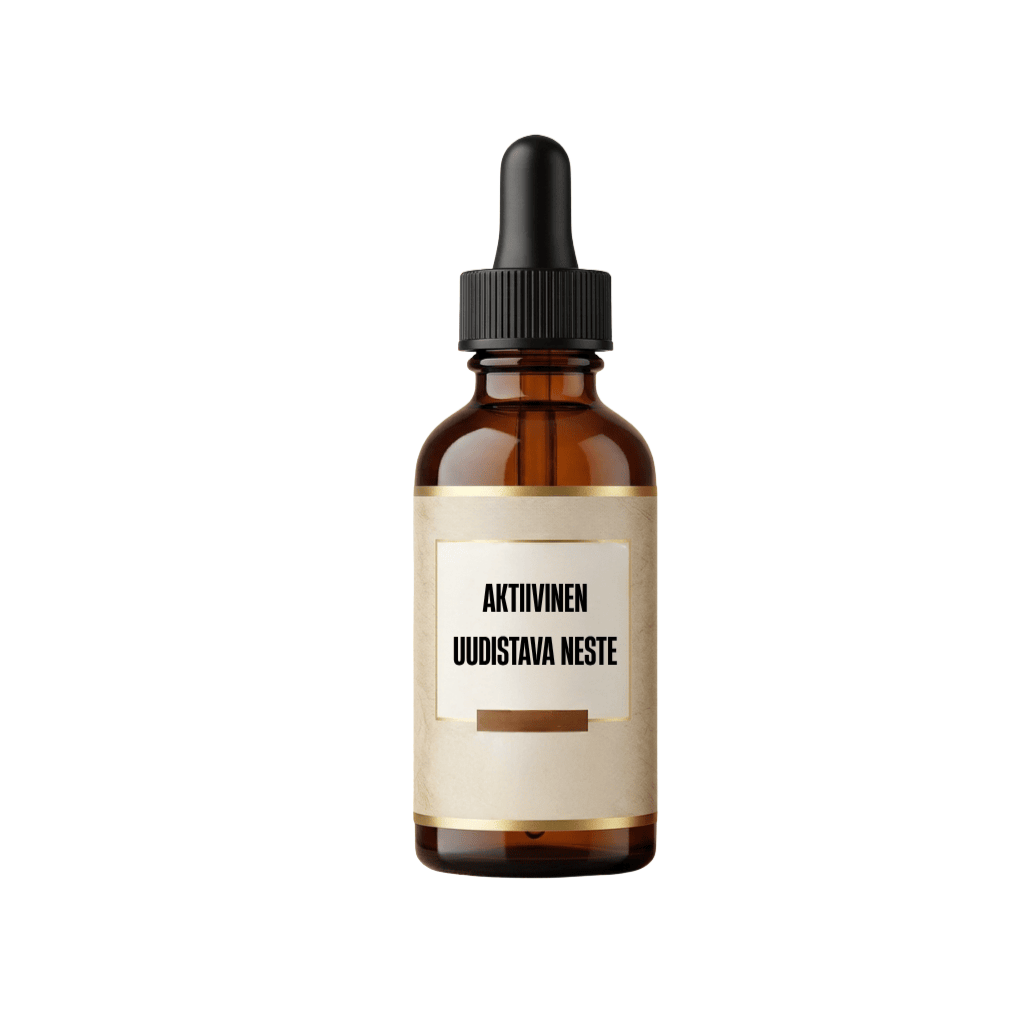 Aktiivinen uudistava neste in amber dropper bottle designed for skincare routines.