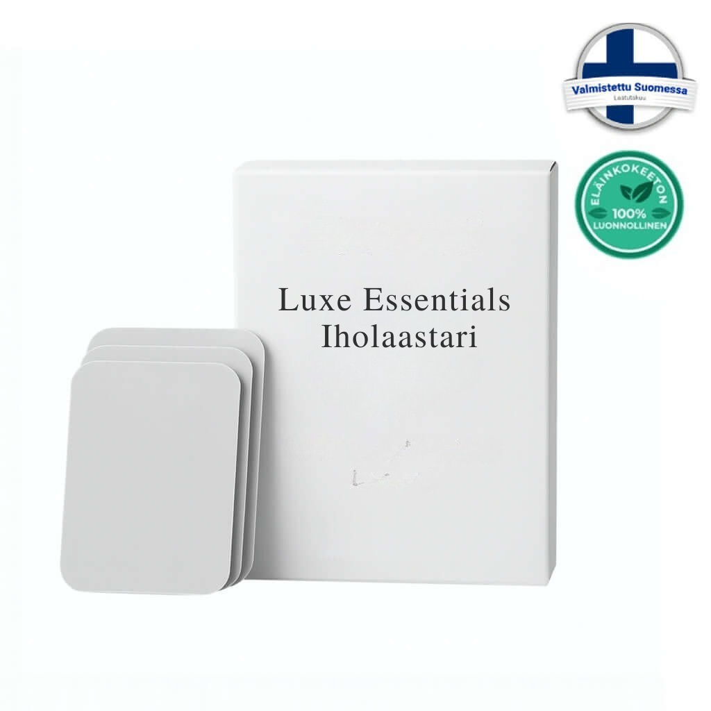 Luxe Essentials Iholaastari packaging with treatment pads for daily skin care and smoothing effects.
