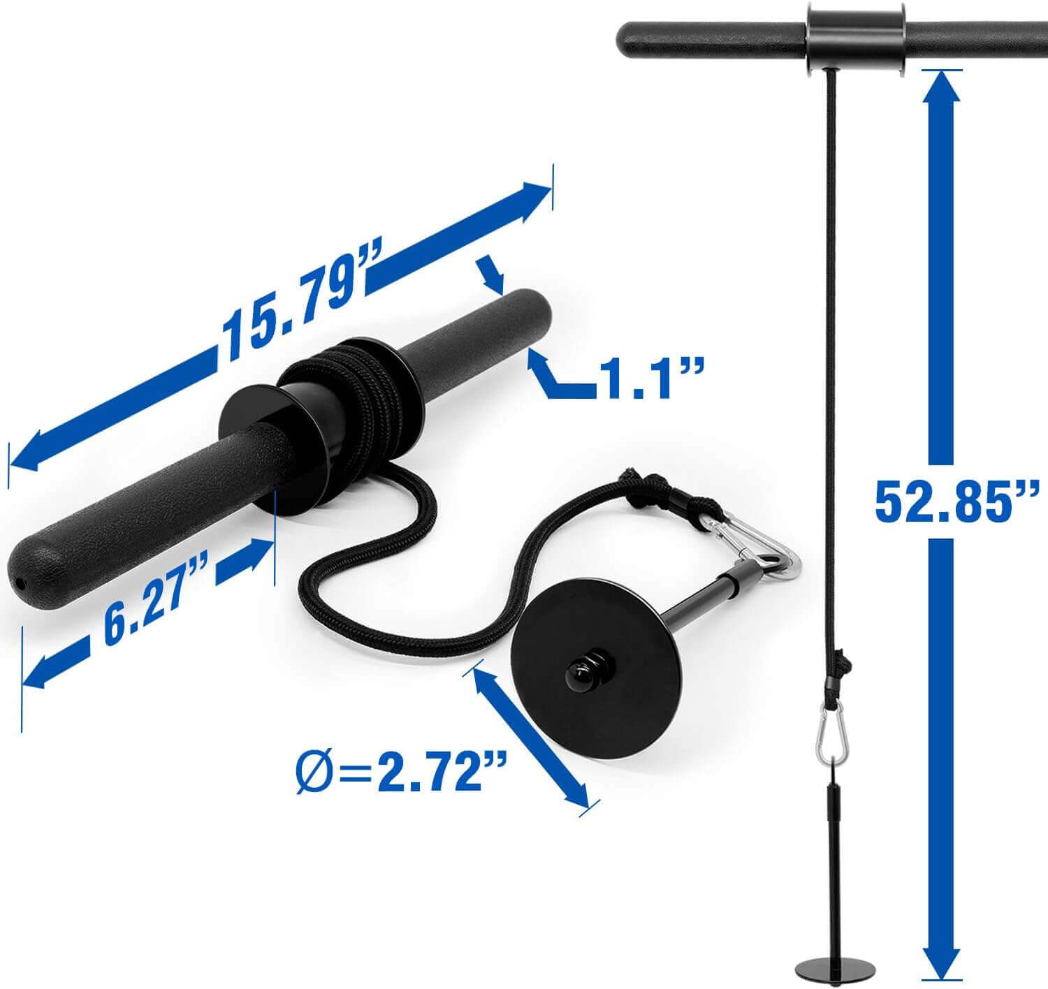 LumiPuro PuristusVoima adjustable resistance strength training tool dimensions with measurements noted.