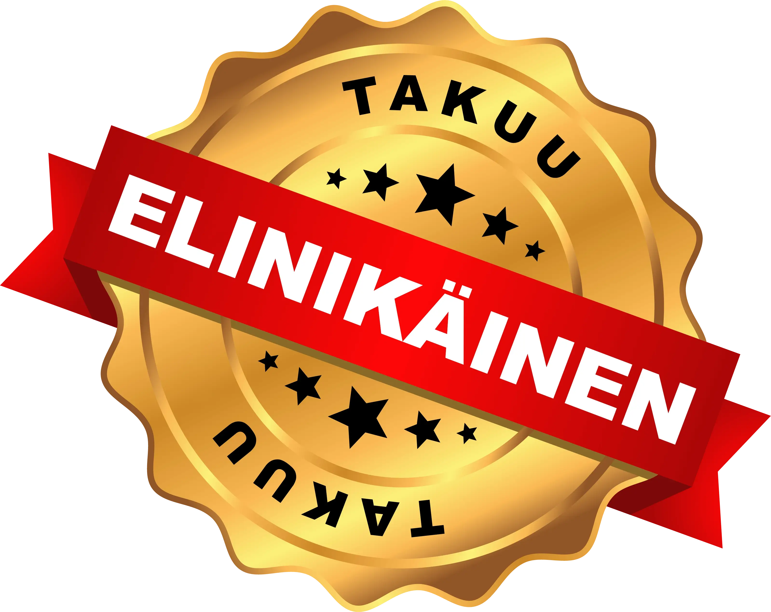 Elinikäinen takuu - kultainen laatuleima, joka symboloi elinikäistä takuuta tuotteille.