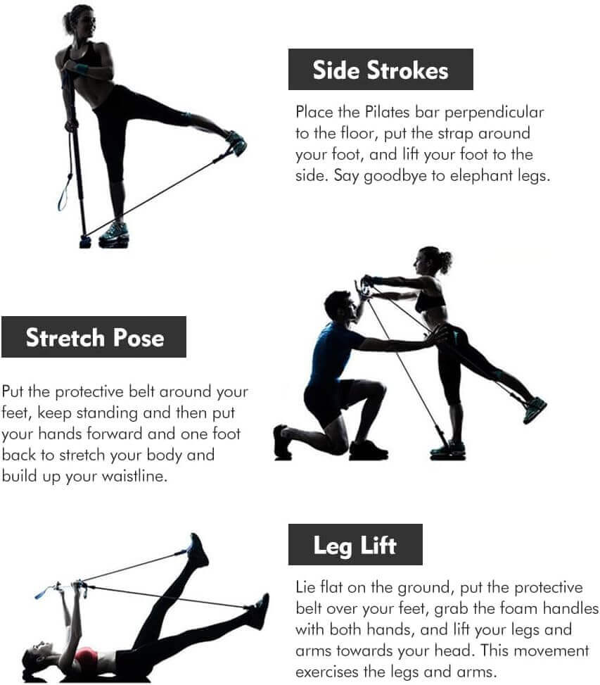 LumiPuro KehonLinja exercise guide featuring Side Strokes, Stretch Pose, and Leg Lift techniques.