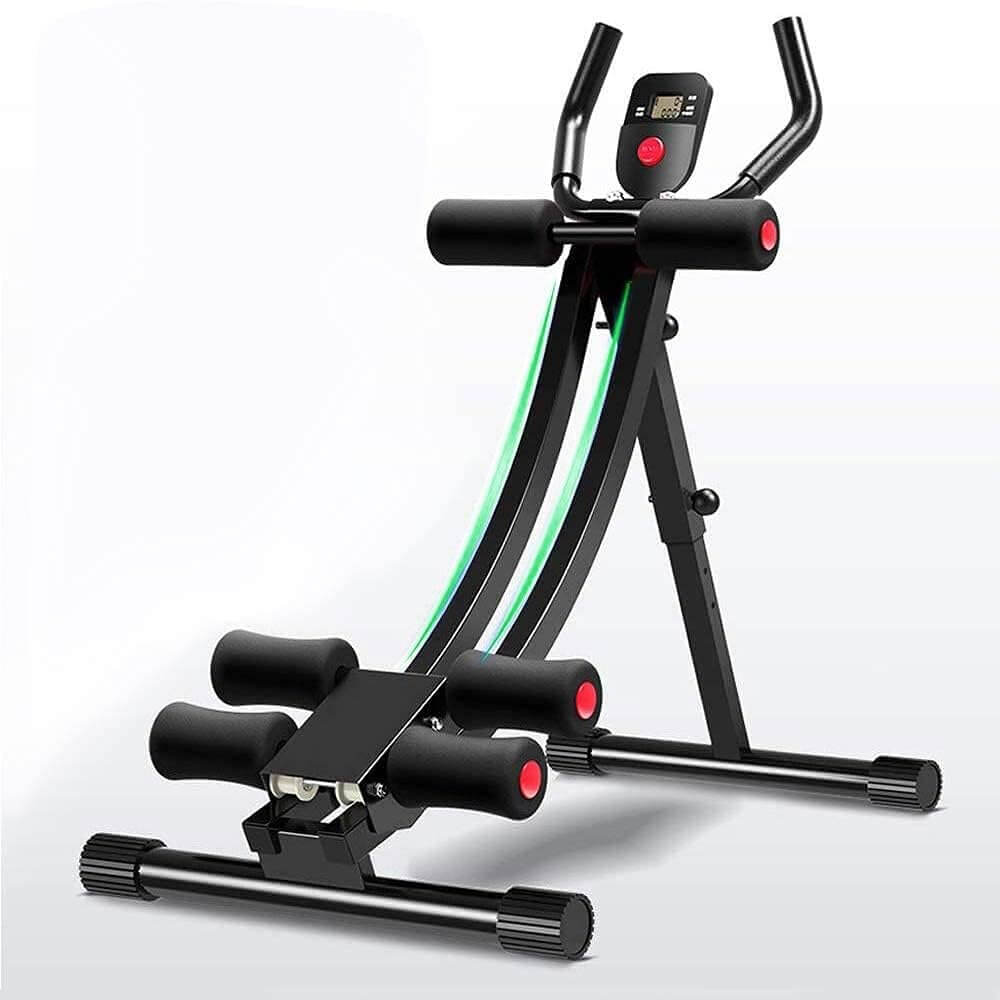 LumiPuro CoreWave Ab-Trainer with LCD screen, adjustable incline, and padded foam rollers for core workouts.
