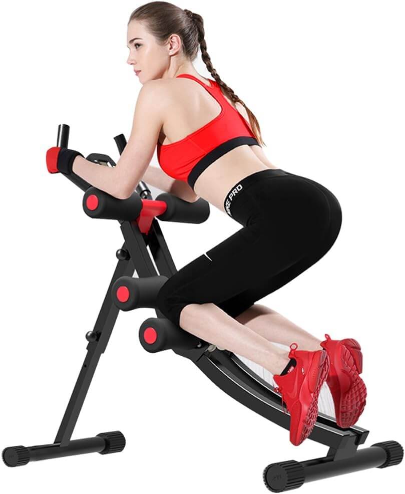 Woman using the LumiPuro CoreWave Ab-Trainer for effective core workouts at home.