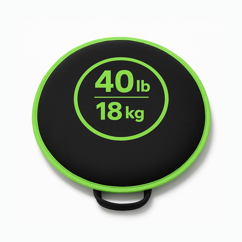 LumiPuro VoimaPallo 40 lb 18 kg black and green versatile exercise tool for dynamic workouts.