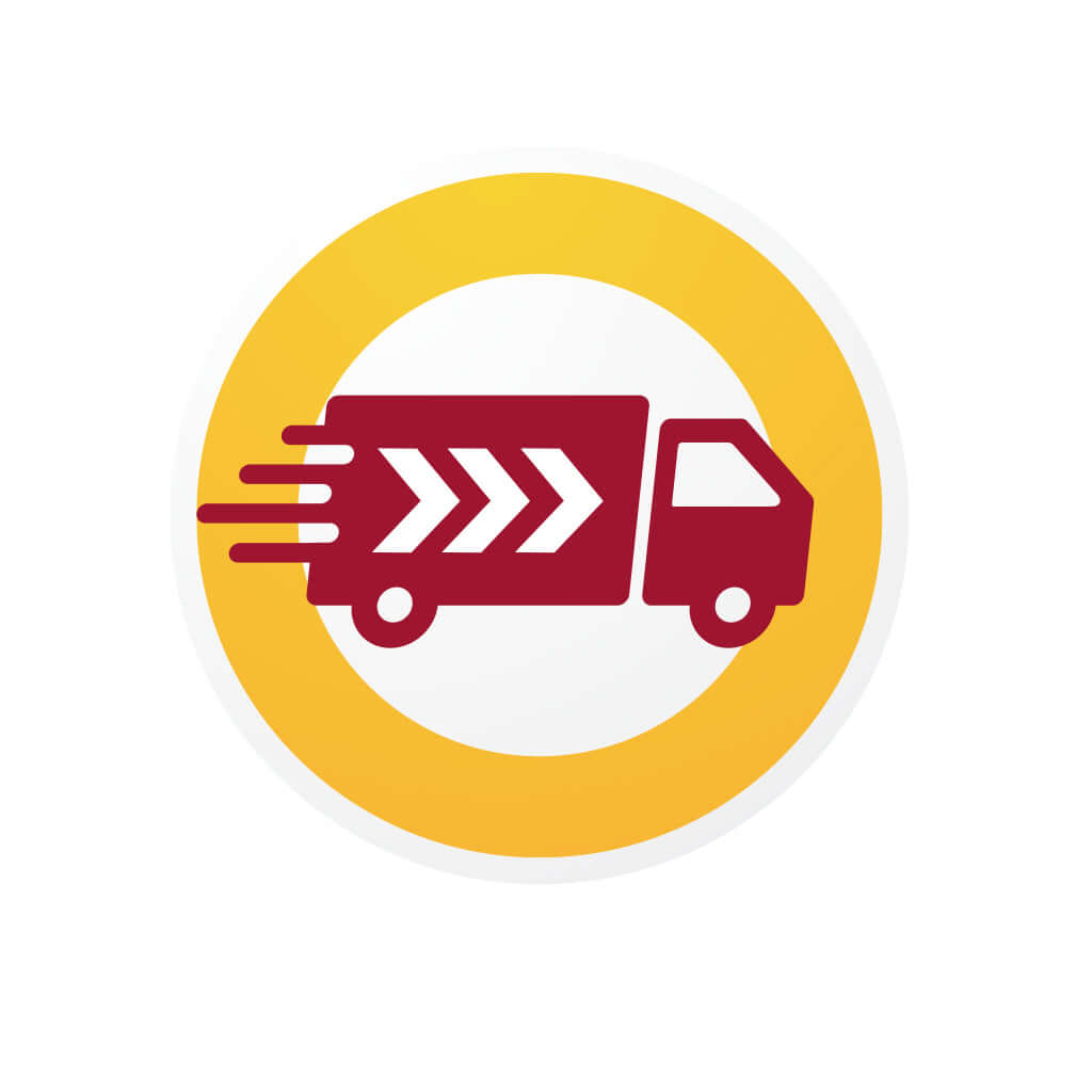 Pikatoimitus logo with a fast delivery truck icon on a yellow background.